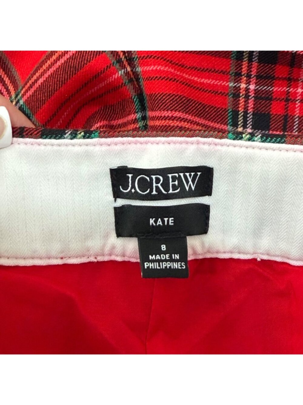 J.Crew Kate Womens Red Plaid Tartan Wool Blend Pants Size 8 Classic Fit Lined - Picture 3 of 14
